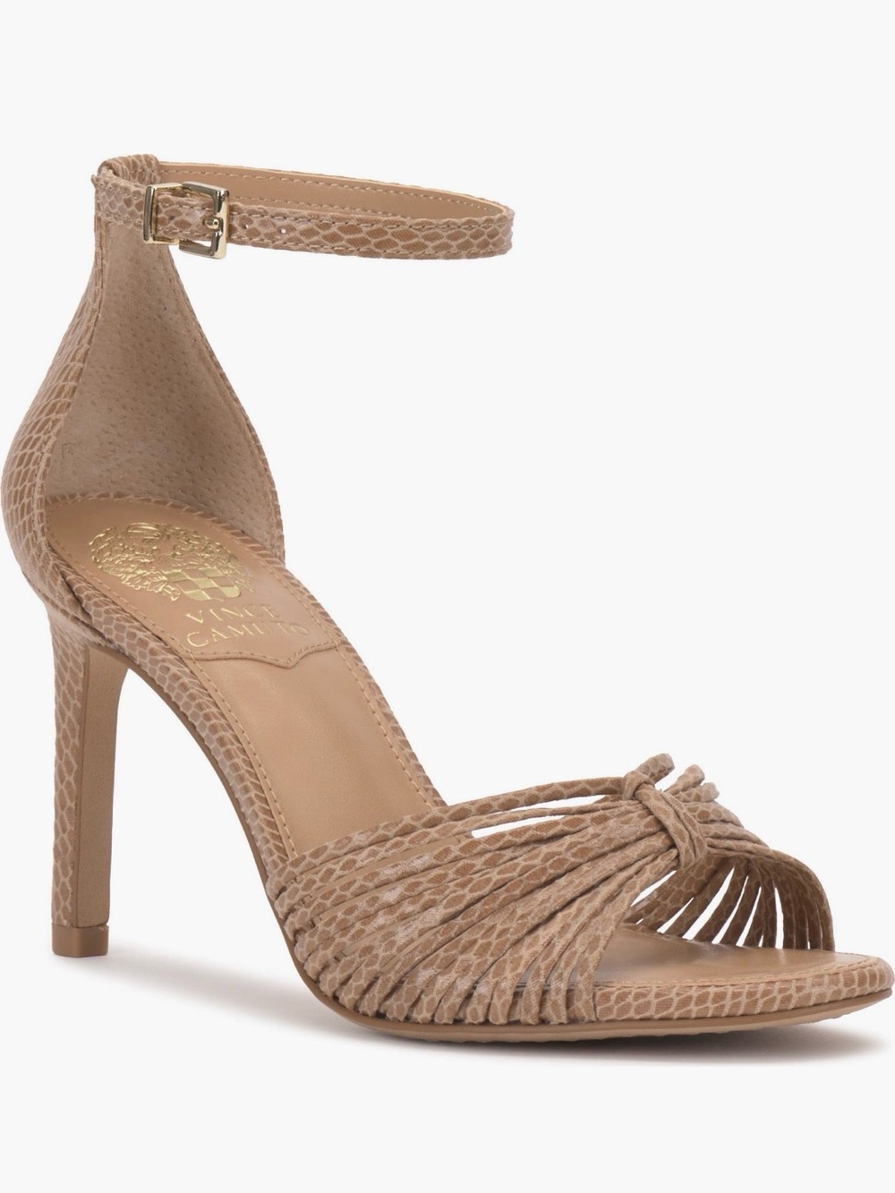 Vince Camuto Tan Knotted Ankle-Strap High Heel Sandal